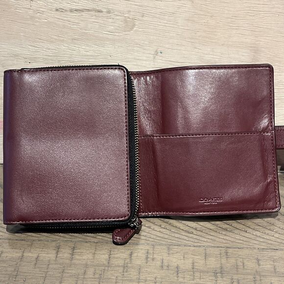 Coach Wallet Leather Organizer Trifold bilfold Cardinal Red Dark Burgundy F34868 - Picture 3 of 10